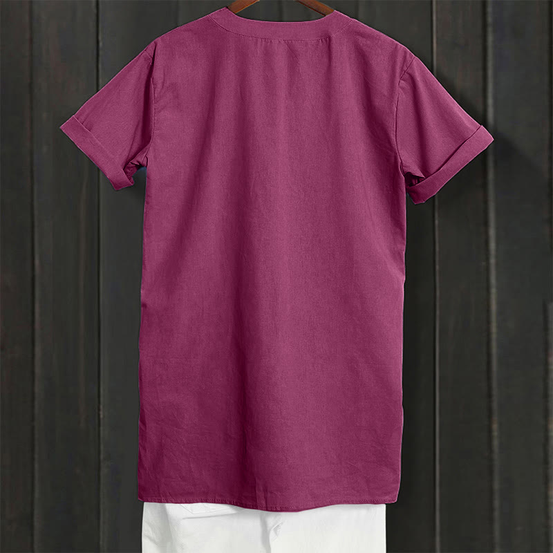 Camisa informal de manga corta con cuello entallado y botones lisos de Buddha Stones para mujer - image 21