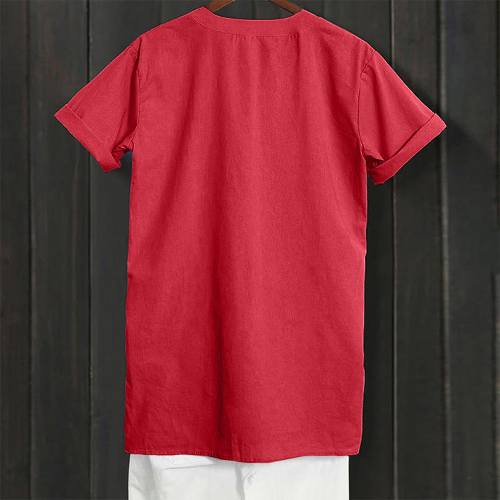 Camisa informal de manga corta con cuello entallado y botones lisos de Buddha Stones para mujer - image 31