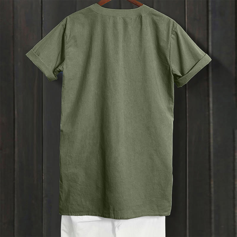 Camisa informal de manga corta con cuello entallado y botones lisos de Buddha Stones para mujer - image 36