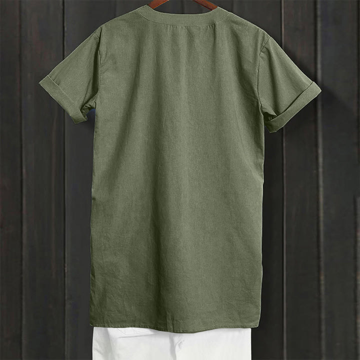 Camisa informal de manga corta con cuello entallado y botones lisos de Buddha Stones para mujer - image 36