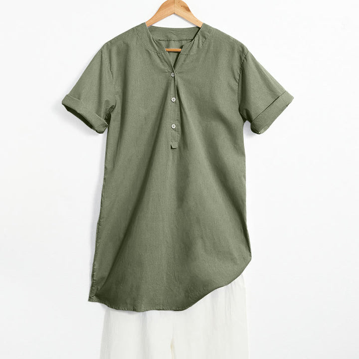 Camisa informal de manga corta con cuello entallado y botones lisos de Buddha Stones para mujer - Verdemar - US20，UK/AU24，EU52 (5XL) - image 35