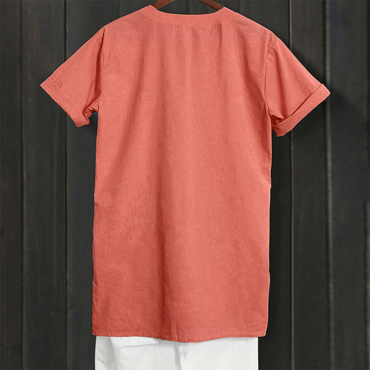 Camisa informal de manga corta con cuello entallado y botones lisos de Buddha Stones para mujer - image 47