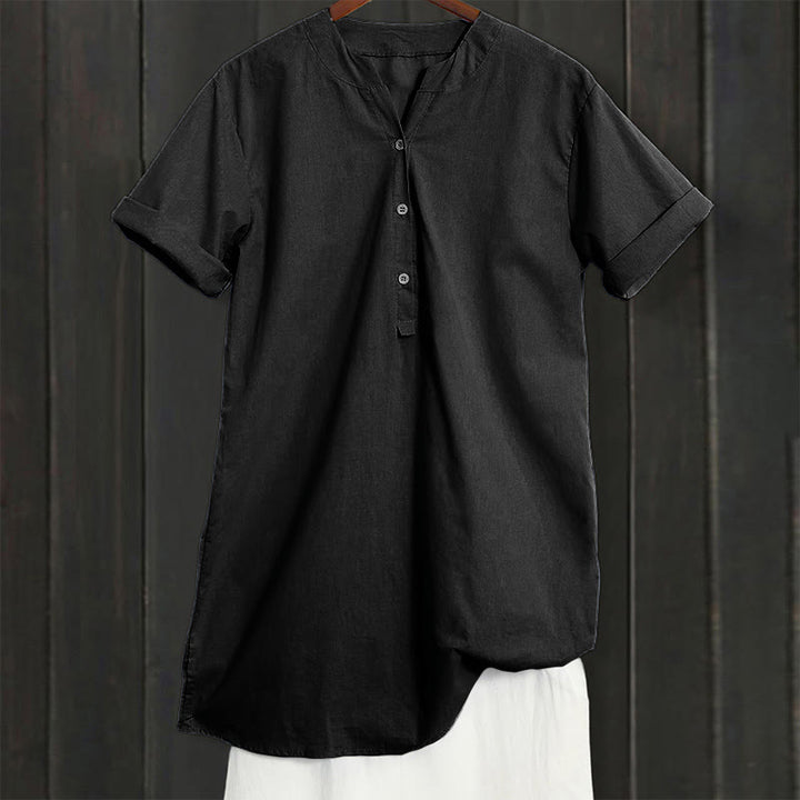 Camisa informal de manga corta con cuello entallado y botones lisos de Buddha Stones para mujer - image 53