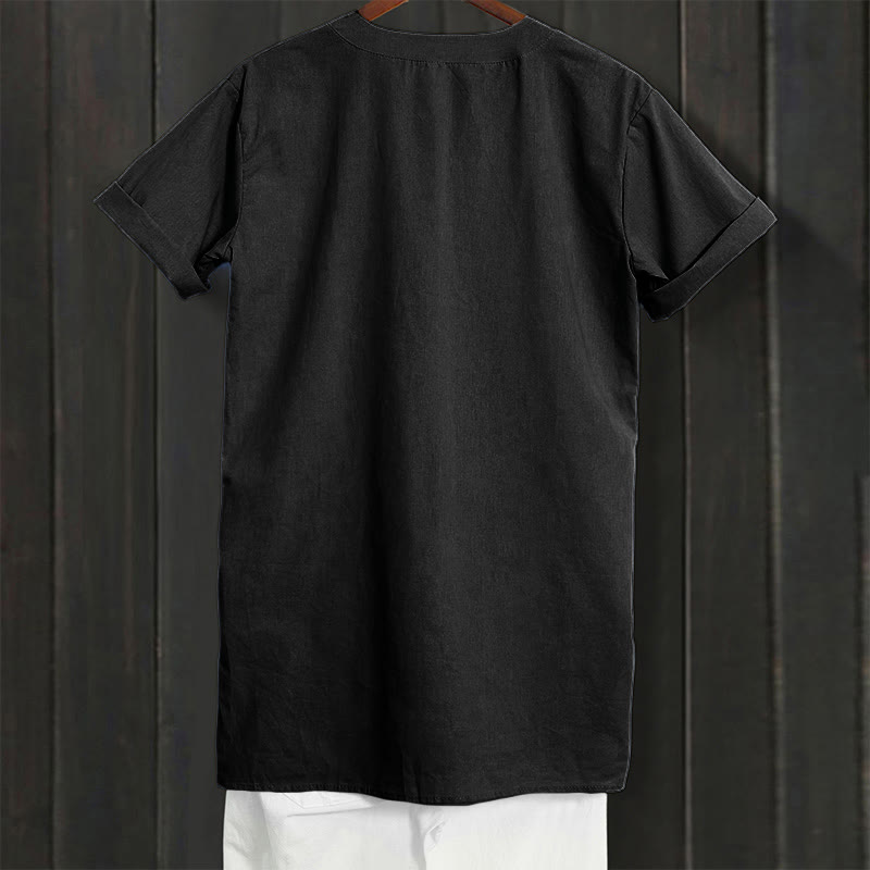 Camisa informal de manga corta con cuello entallado y botones lisos de Buddha Stones para mujer - image 52
