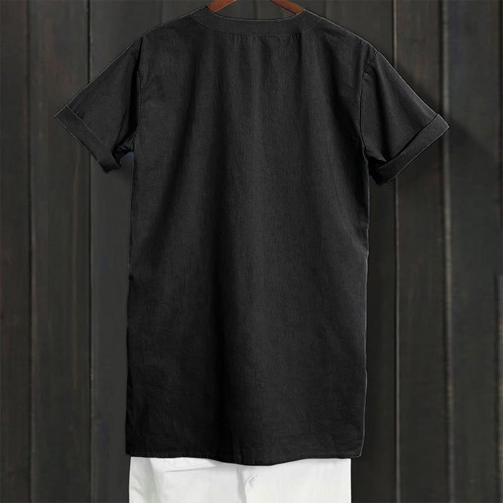 Camisa informal de manga corta con cuello entallado y botones lisos de Buddha Stones para mujer - image 52