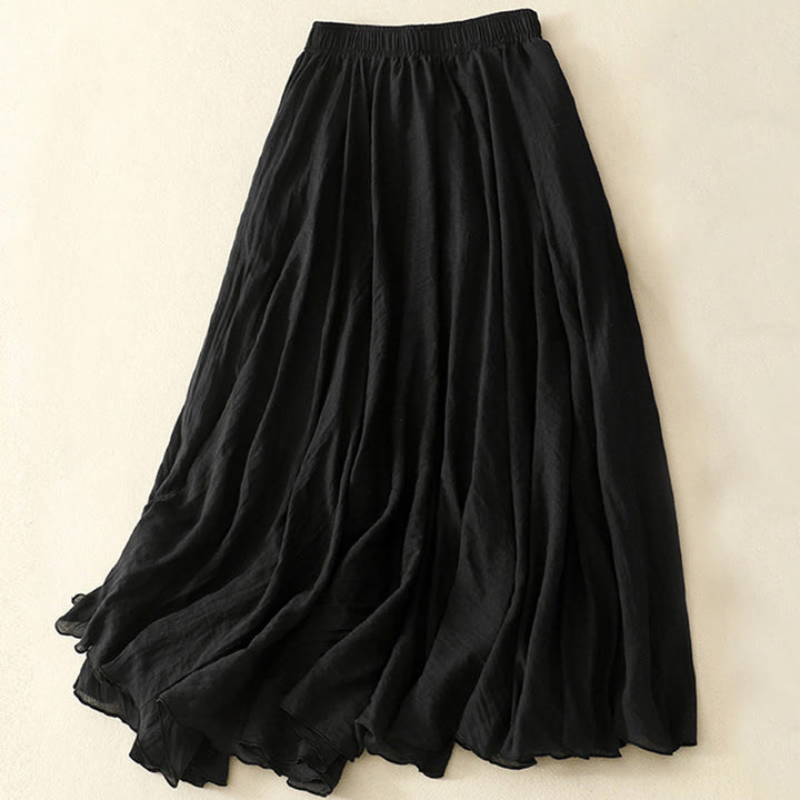 Falda plisada informal de algodón y lino con volantes de Buddha Stones para mujer, de primavera, de color liso, de longitud 7-8 - Negro - US8-10，UK/AU12-14，EU40-42 (2XL) - image 6