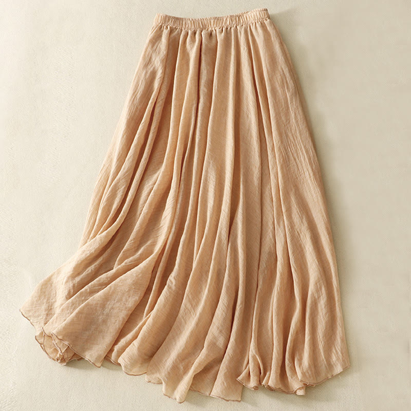 Falda plisada informal de algodón y lino con volantes de Buddha Stones para mujer, de primavera, de color liso, de longitud 7-8 - Sandy Brown - US8-10，UK/AU12-14，EU40-42 (2XL) - image 24