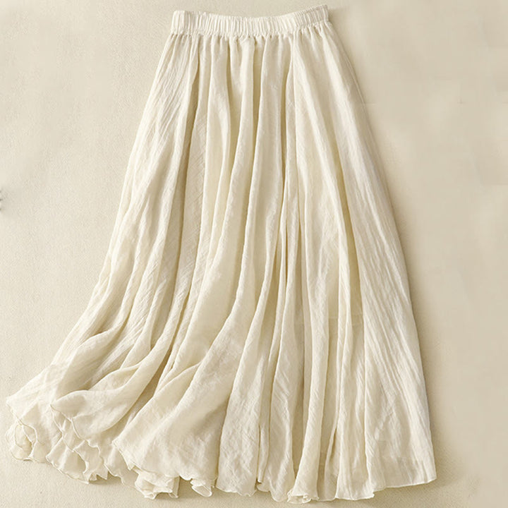 Falda plisada informal de algodón y lino con volantes de Buddha Stones para mujer, de primavera, de color liso, de longitud 7-8 - Beige - US8-10，UK/AU12-14，EU40-42 (2XL) - image 0