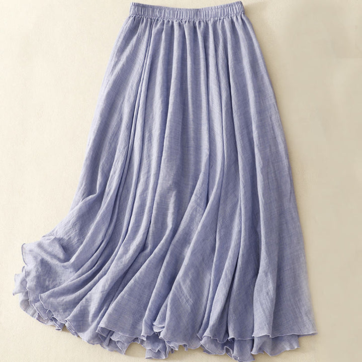 Falda plisada informal de algodón y lino con volantes de Buddha Stones para mujer, de primavera, de color liso, de longitud 7-8 - Azul pizarra medio - US8-10，UK/AU12-14，EU40-42 (2XL) - image 15