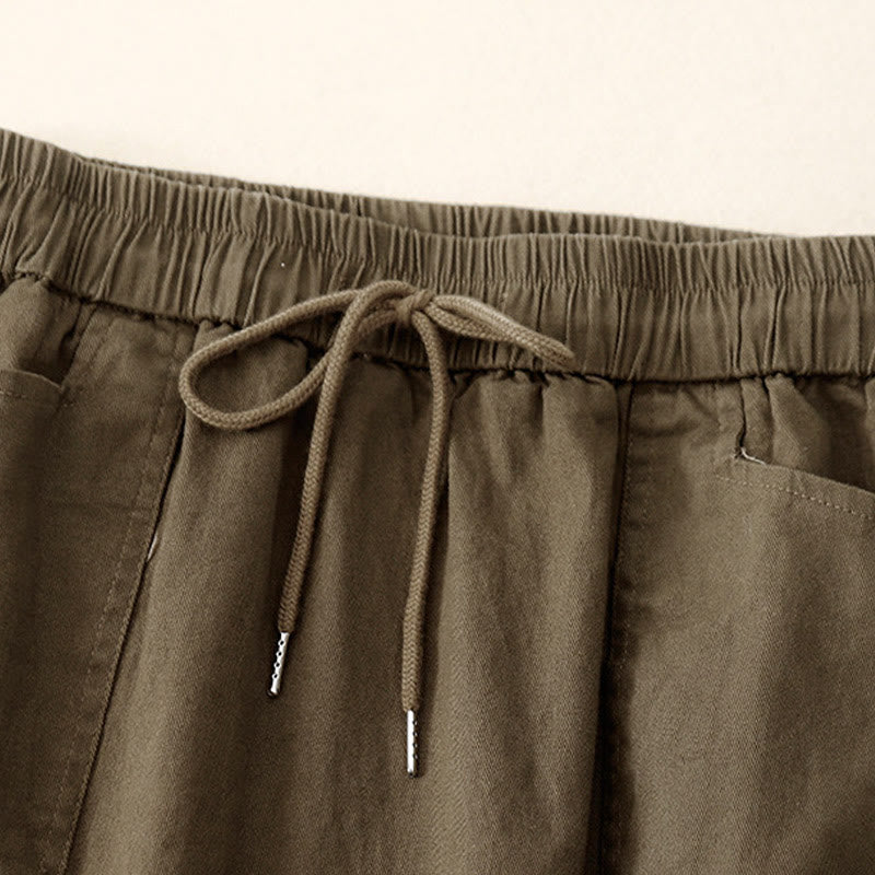 Falda de lino y algodón para mujer, estilo vintage, con diseño de botones y cordón ajustable, de Buddha Stones, de largo 7-8 y bolsillos - image 1