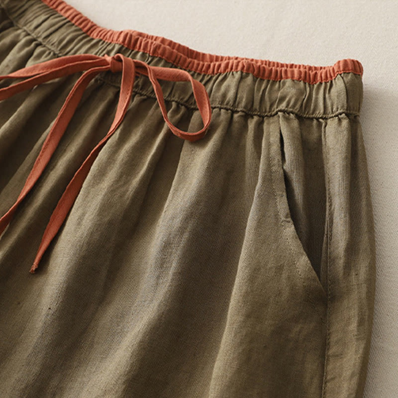 Pantalones anchos de algodón con bolsillos y cordón para mujer, estilo casual, con bloques de color, de Buddha Stones - image 1