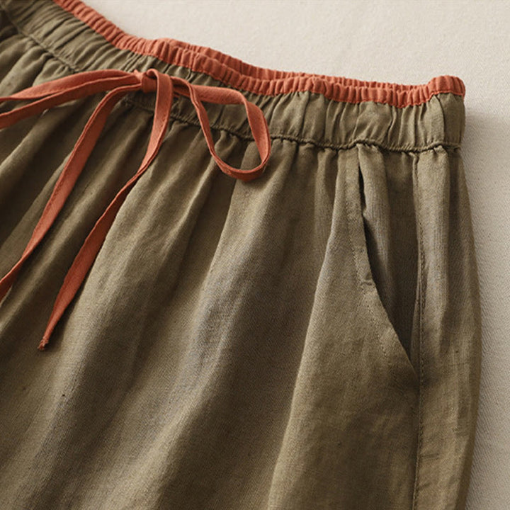 Pantalones anchos de algodón con bolsillos y cordón para mujer, estilo casual, con bloques de color, de Buddha Stones - image 1