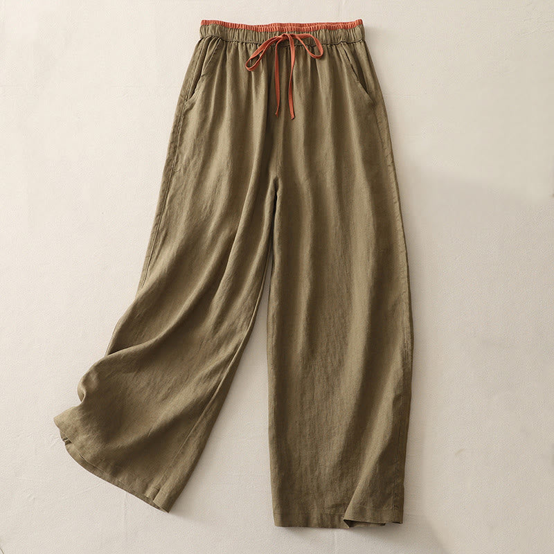 Pantalones anchos de algodón con bolsillos y cordón para mujer, estilo casual, con bloques de color, de Buddha Stones - Caqui oscuro - US14, UK/AU18, EU46 (3XL) - image 0