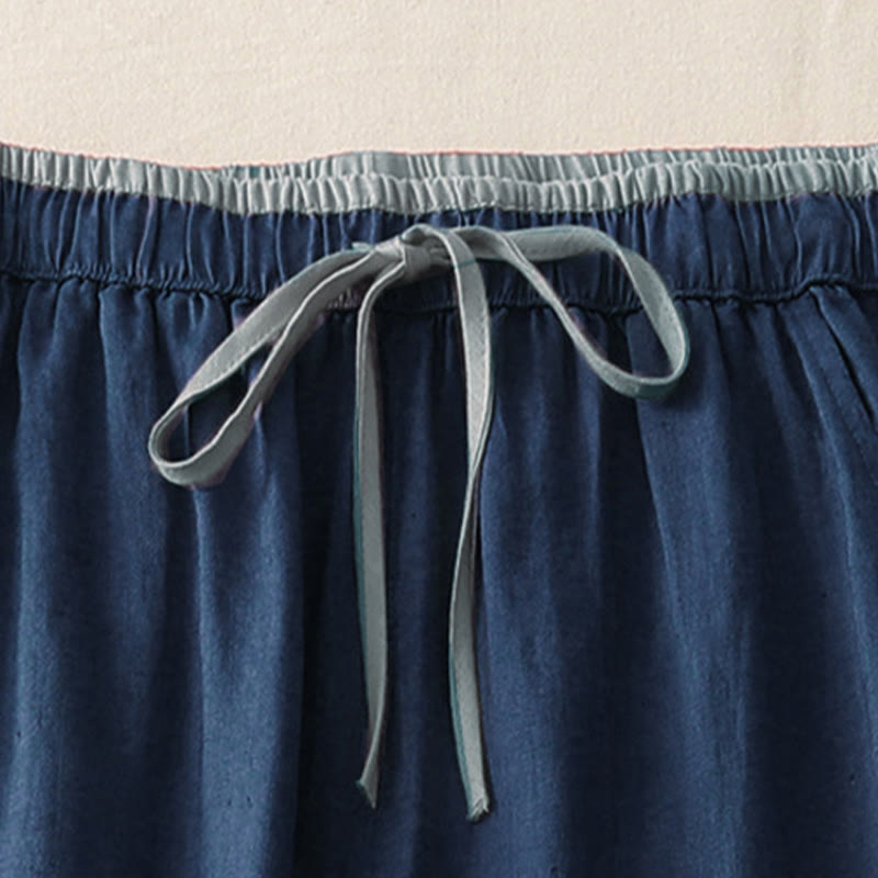 Pantalones anchos para mujer con bolsillos, estampado Buddha Stones Casual Colorblock y cordón ajustable. - image 13