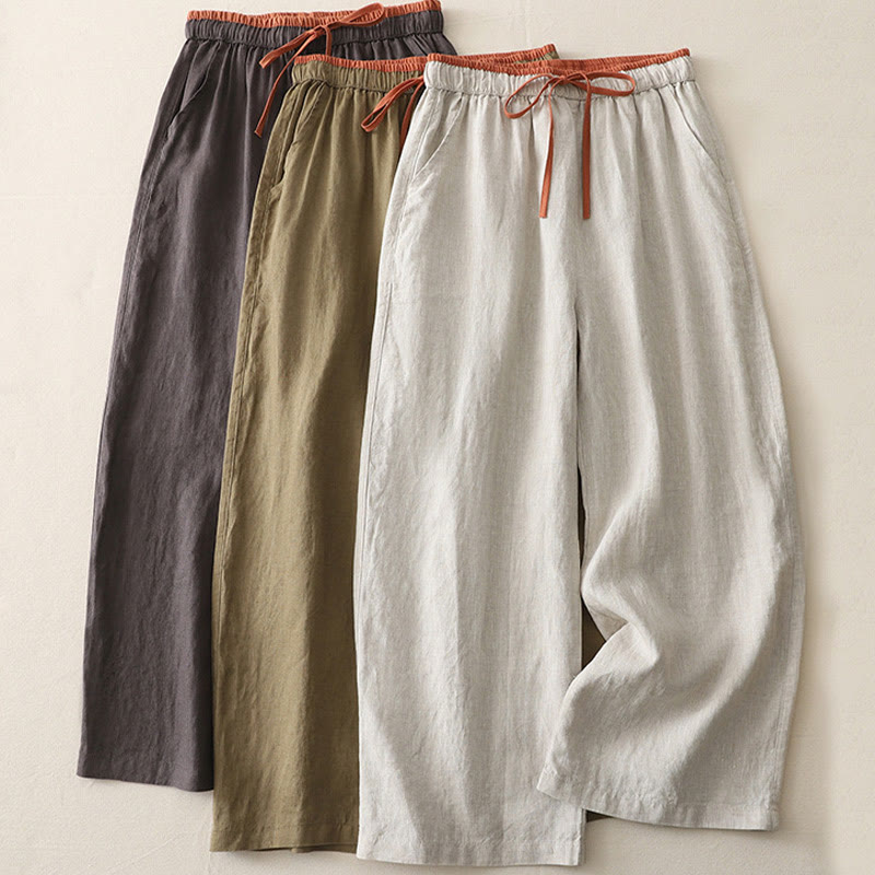 Pantalones anchos para mujer con bolsillos, estampado Buddha Stones Casual Colorblock y cordón ajustable. - image 21