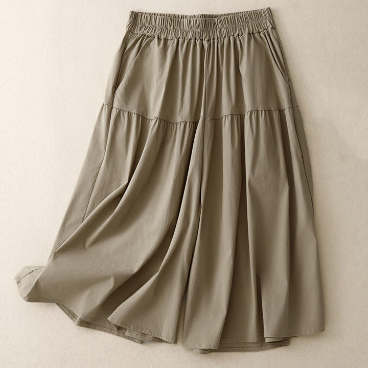 Pantalones casuales sueltos y lisos de algodón elástico para mujer, de Buddha Stones, con pernera ancha y bolsillos, de 7-8 de largo.