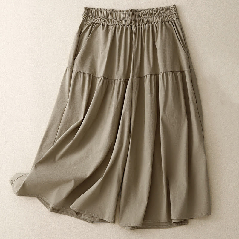 Pantalones casuales sueltos y lisos de algodón elástico para mujer, de Buddha Stones, con pernera ancha y bolsillos, de 7-8 de largo. - Broncearse - US8-10，UK/AU12-14，EU40-42 (2XL) - image 0