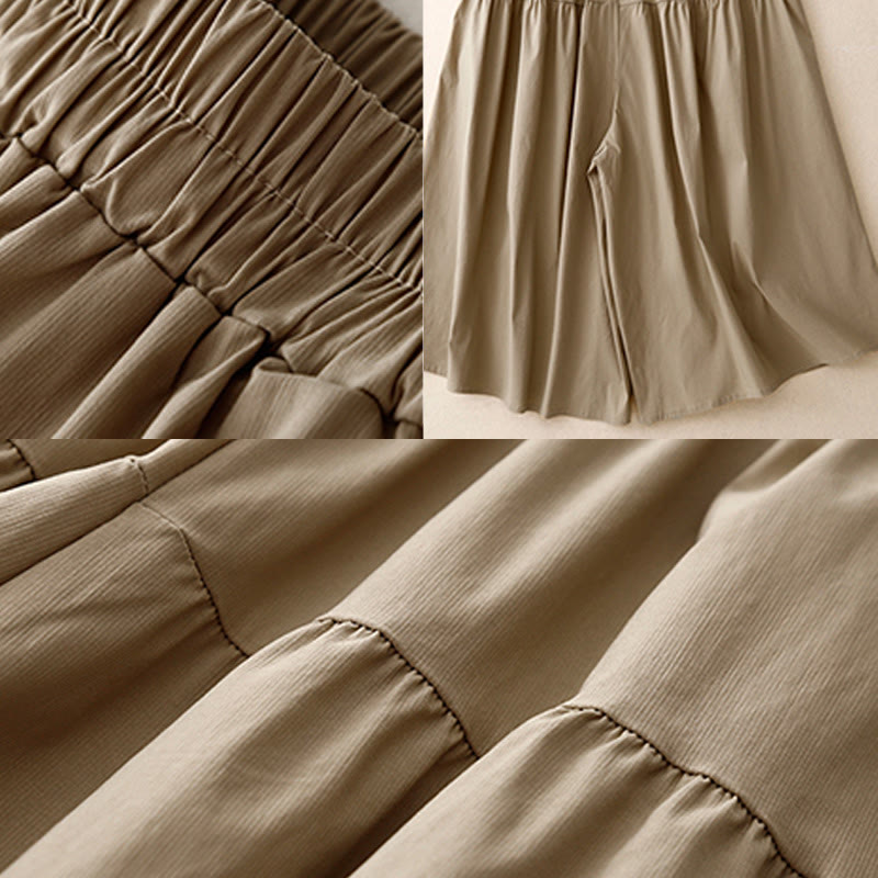 Pantalones casuales sueltos y lisos de algodón elástico para mujer, de Buddha Stones, con pernera ancha y bolsillos, de 7-8 de largo.