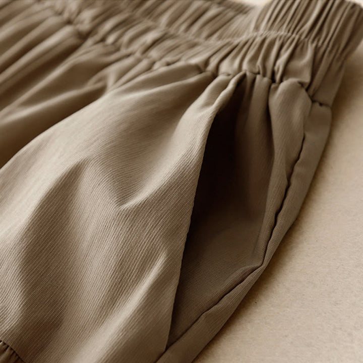 Pantalones casuales sueltos y lisos de algodón elástico para mujer, de Buddha Stones, con pernera ancha y bolsillos, de 7-8 de largo. - image 2