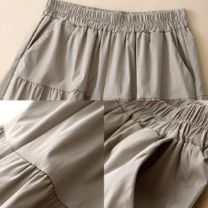 Pantalones casuales sueltos y lisos de algodón elástico para mujer, de Buddha Stones, con pernera ancha y bolsillos, de 7-8 de largo.