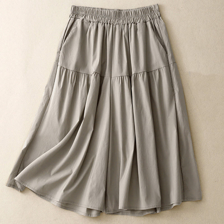 Pantalones casuales sueltos y lisos de algodón elástico para mujer, de Buddha Stones, con pernera ancha y bolsillos, de 7-8 de largo.