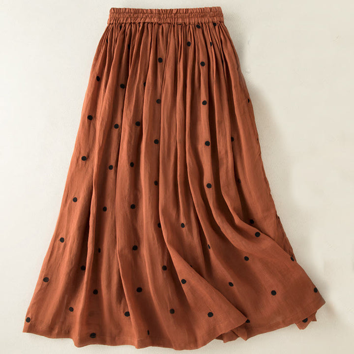 Falda plisada de lino y algodón para mujer con estampado artístico de puntos vintage de Buddha Stones