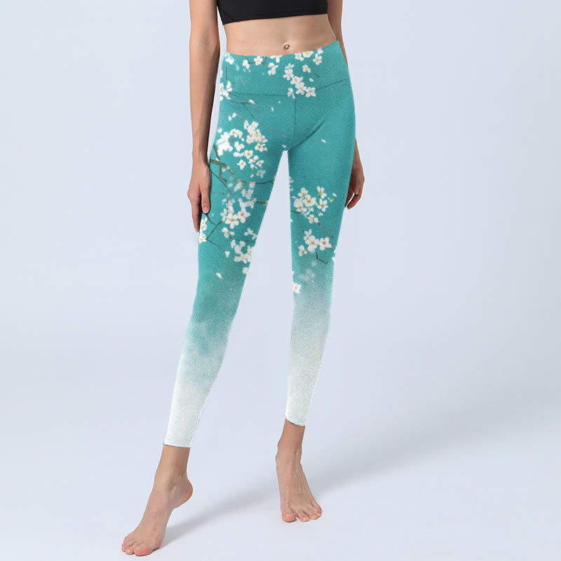 Leggings de yoga para mujer con estampado de flores de pera blancas y Buddha Stones - image 5