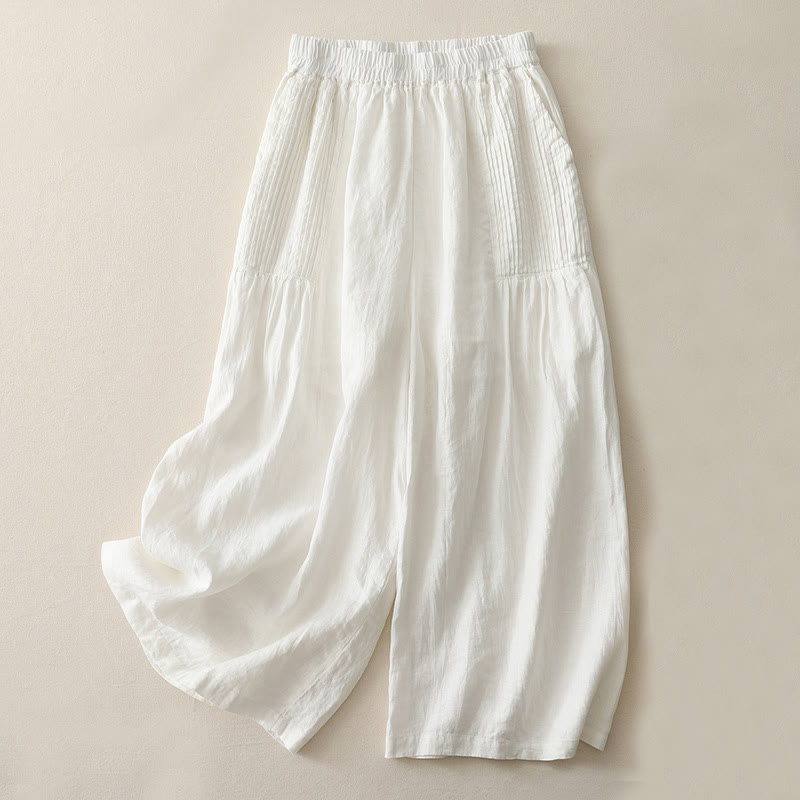 Pantalones casuales Buddha Stones de poliéster con pliegues, pierna ancha y bolsillos para mujer. - Blanco - US8-10，UK/AU12-14，EU40-42 (2XL) - image 4