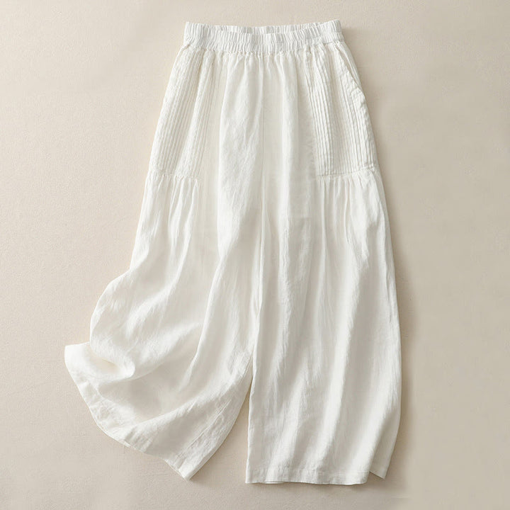 Pantalones casuales Buddha Stones de poliéster con pliegues, pierna ancha y bolsillos para mujer. - Blanco - US8-10，UK/AU12-14，EU40-42 (2XL) - image 5