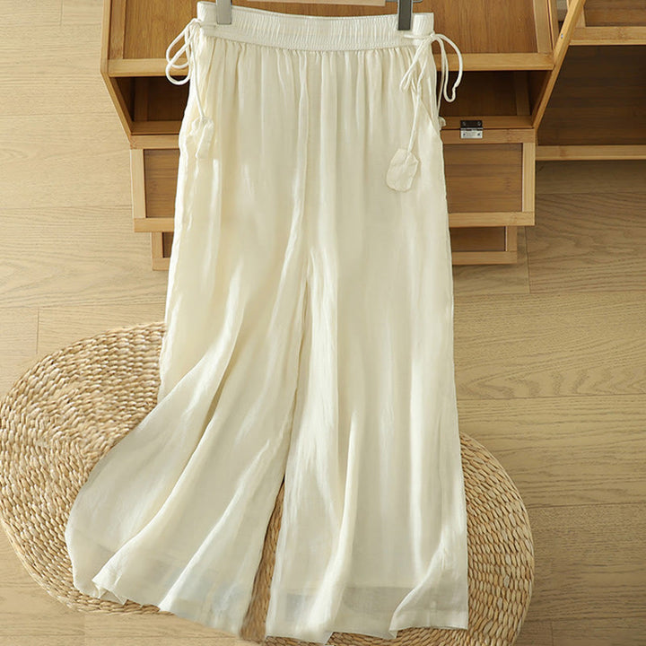 Pantalones anchos de poliéster para mujer, informales, lisos, con forro y cinta elástica, con bolsillos, de Buddha Stones
