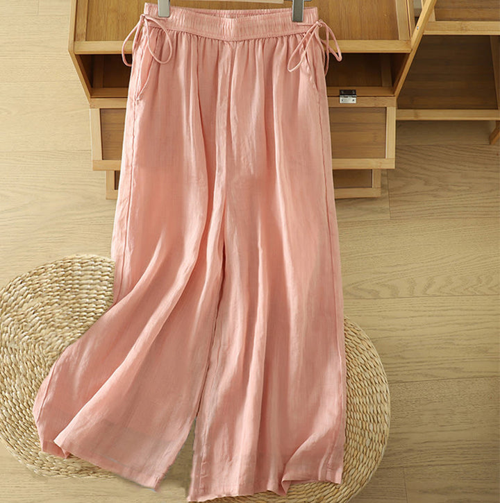 Pantalones anchos de poliéster para mujer, informales, lisos, con forro y cinta elástica, con bolsillos, de Buddha Stones