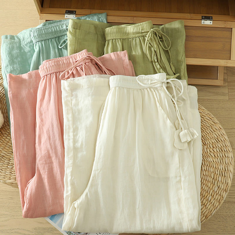 Pantalones anchos de poliéster para mujer, informales, lisos, con forro y cinta elástica, con bolsillos, de Buddha Stones