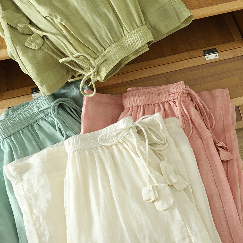 Pantalones anchos de poliéster para mujer, informales, lisos, con forro y cinta elástica, con bolsillos, de Buddha Stones