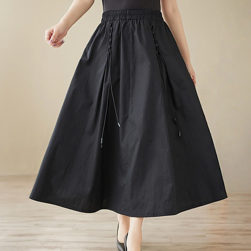 Falda plisada de algodón para mujer, informal, de verano, con Buddha Stones , de color puro - Negro - US12, UK/AU16, EU44 (2XL) - image 13