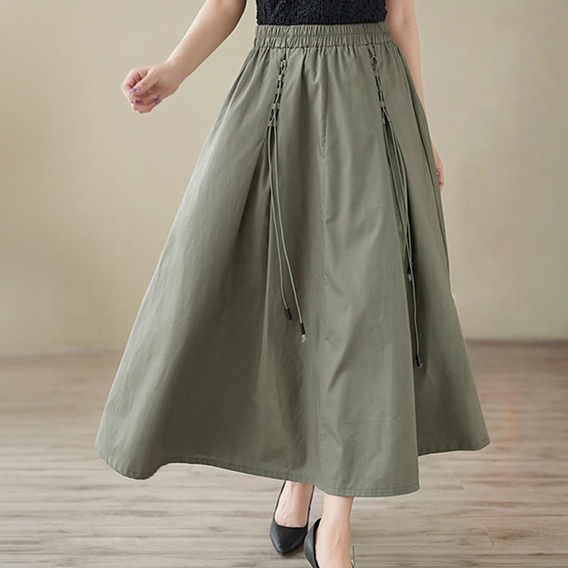 Falda plisada de algodón para mujer, informal, de verano, con Buddha Stones , de color puro - Verde oliva oscuro - US12, UK/AU16, EU44 (2XL) - image 0
