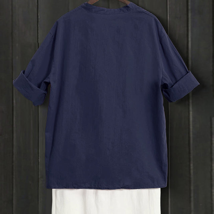 Camisa de lino y algodón de manga corta para mujer, informal, de verano, con cuello entallado y botones, estilo Buddha Stones - image 1