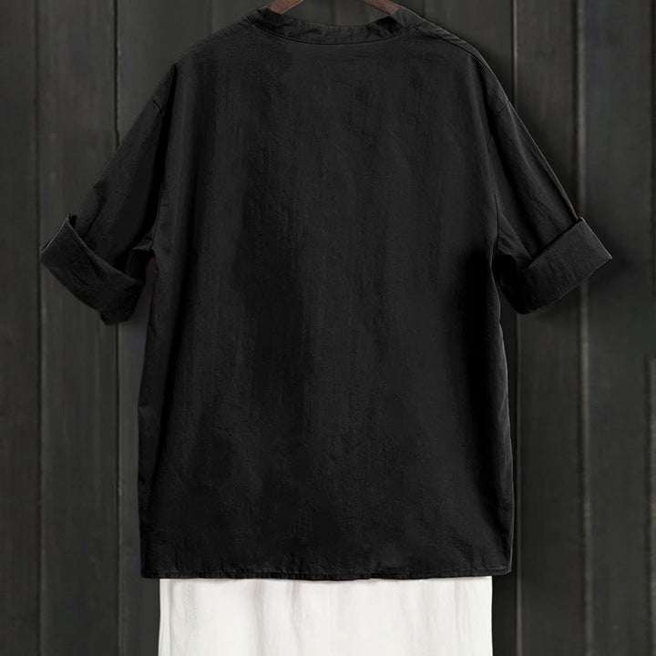 Camisa de lino y algodón de manga corta para mujer, informal, de verano, con cuello entallado y botones, estilo Buddha Stones - image 7