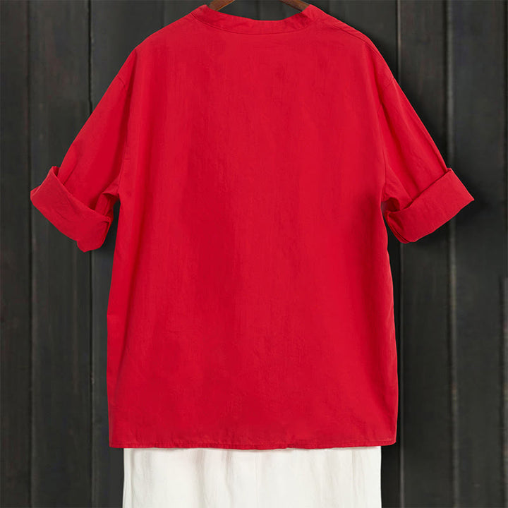 Camisa de lino y algodón de manga corta para mujer, informal, de verano, con cuello entallado y botones, estilo Buddha Stones - image 13
