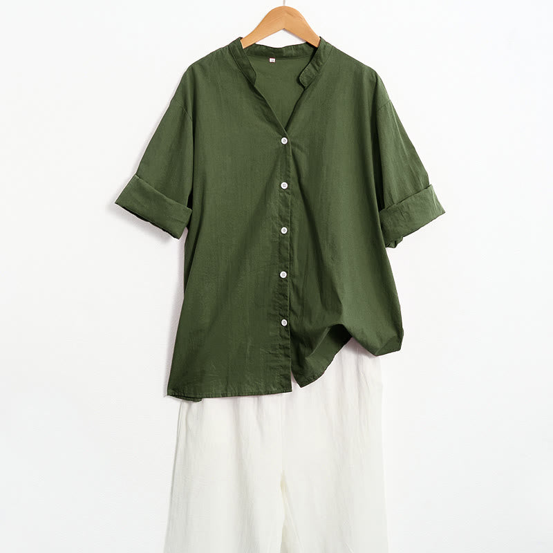 Camisa de lino y algodón de manga corta para mujer, informal, de verano, con cuello entallado y botones, estilo Buddha Stones - image 23