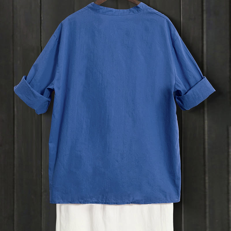 Camisa de lino y algodón de manga corta para mujer, informal, de verano, con cuello entallado y botones, estilo Buddha Stones - image 25