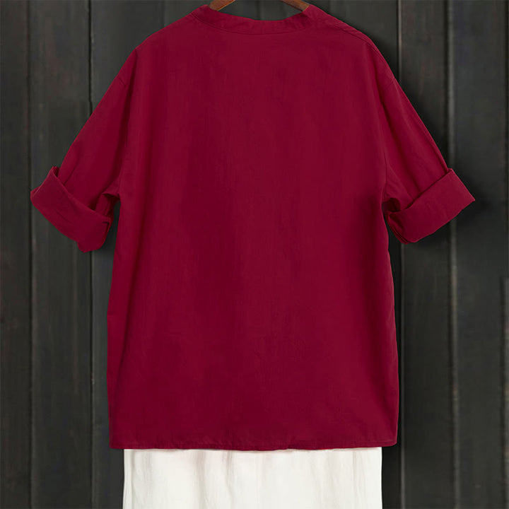 Camisa de lino y algodón de manga corta para mujer, informal, de verano, con cuello entallado y botones, estilo Buddha Stones - image 67