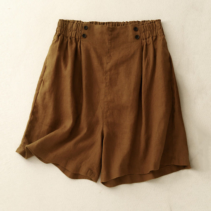 Pantalones cortos de verano para mujer, informales, plisados, lisos, de algodón y lino, con bolsillos, de Buddha Stones - Chocolate - US12, UK/AU16, EU44 (2XL) - image 0