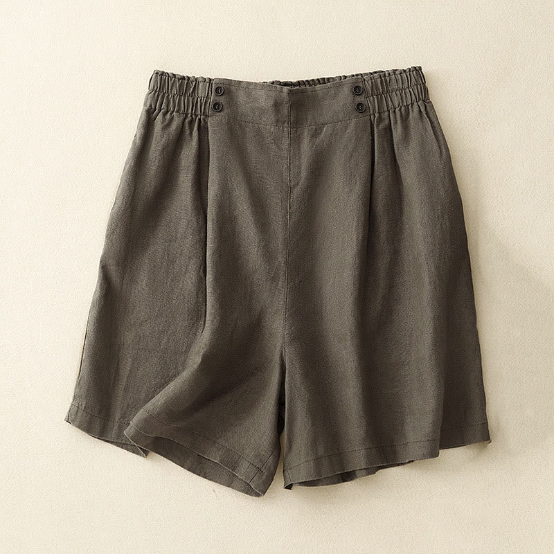 Pantalones cortos de verano para mujer, informales, plisados, lisos, de algodón y lino, con bolsillos, de Buddha Stones - Broncearse - US12, UK/AU16, EU44 (2XL) - image 6