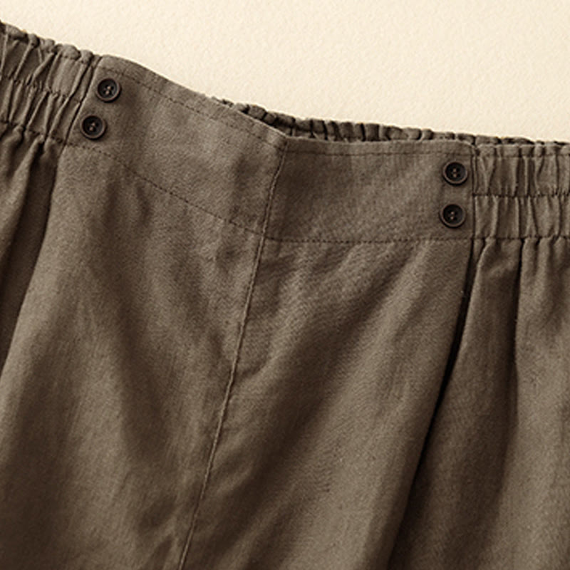 Pantalones cortos de verano para mujer, informales, plisados, lisos, de algodón y lino, con bolsillos, de Buddha Stones - image 8