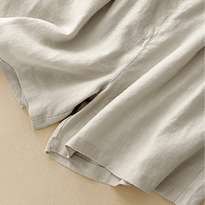 Pantalones cortos de verano para mujer, informales, plisados, lisos, de algodón y lino, con bolsillos, de Buddha Stones - image 22