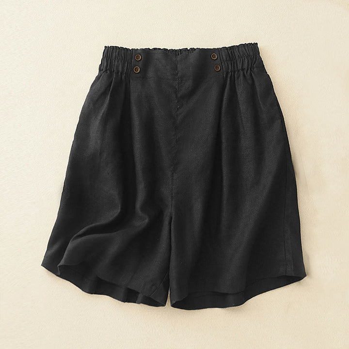 Pantalones cortos de verano para mujer, informales, plisados, lisos, de algodón y lino, con bolsillos, de Buddha Stones - Negro - US12, UK/AU16, EU44 (2XL) - image 23