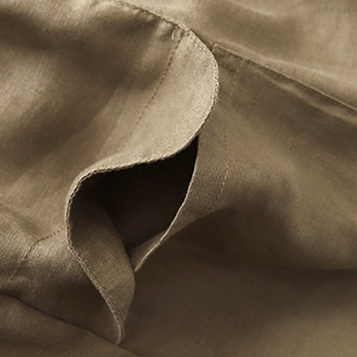 Pantalones cortos rectos elásticos de algodón y lino para mujer, informales, de verano, con bolsillos, de Buddha Stones - image 1