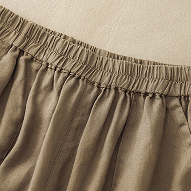 Pantalones cortos rectos elásticos de algodón y lino para mujer, informales, de verano, con bolsillos, de Buddha Stones - image 4