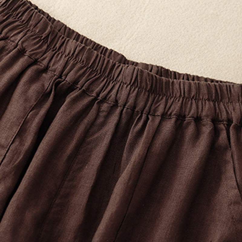 Pantalones cortos rectos elásticos de algodón y lino para mujer, informales, de verano, con bolsillos, de Buddha Stones - image 11