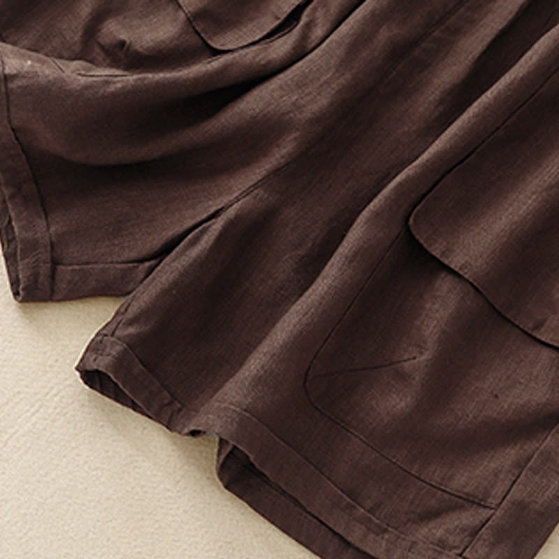 Pantalones cortos rectos elásticos de algodón y lino para mujer, informales, de verano, con bolsillos, de Buddha Stones - image 10